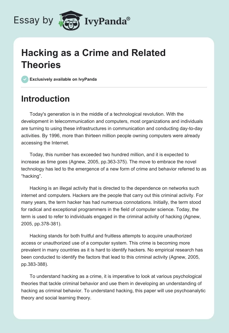 Hacking as a Crime and Related Theories. Page 1
