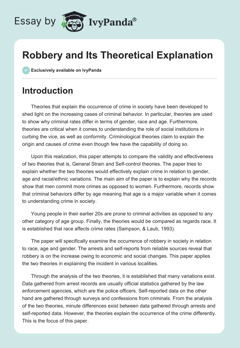 Robbery and Its Theoretical Explanation. Page 1