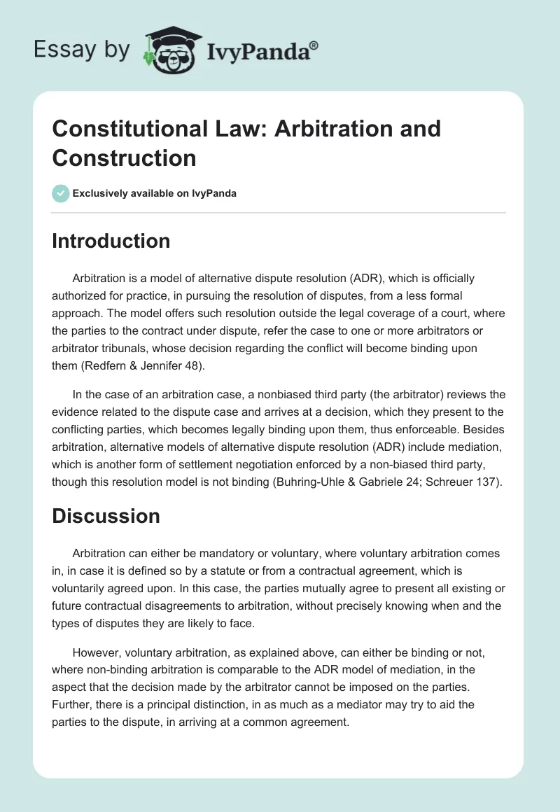 Constitutional Law: Arbitration and Construction. Page 1
