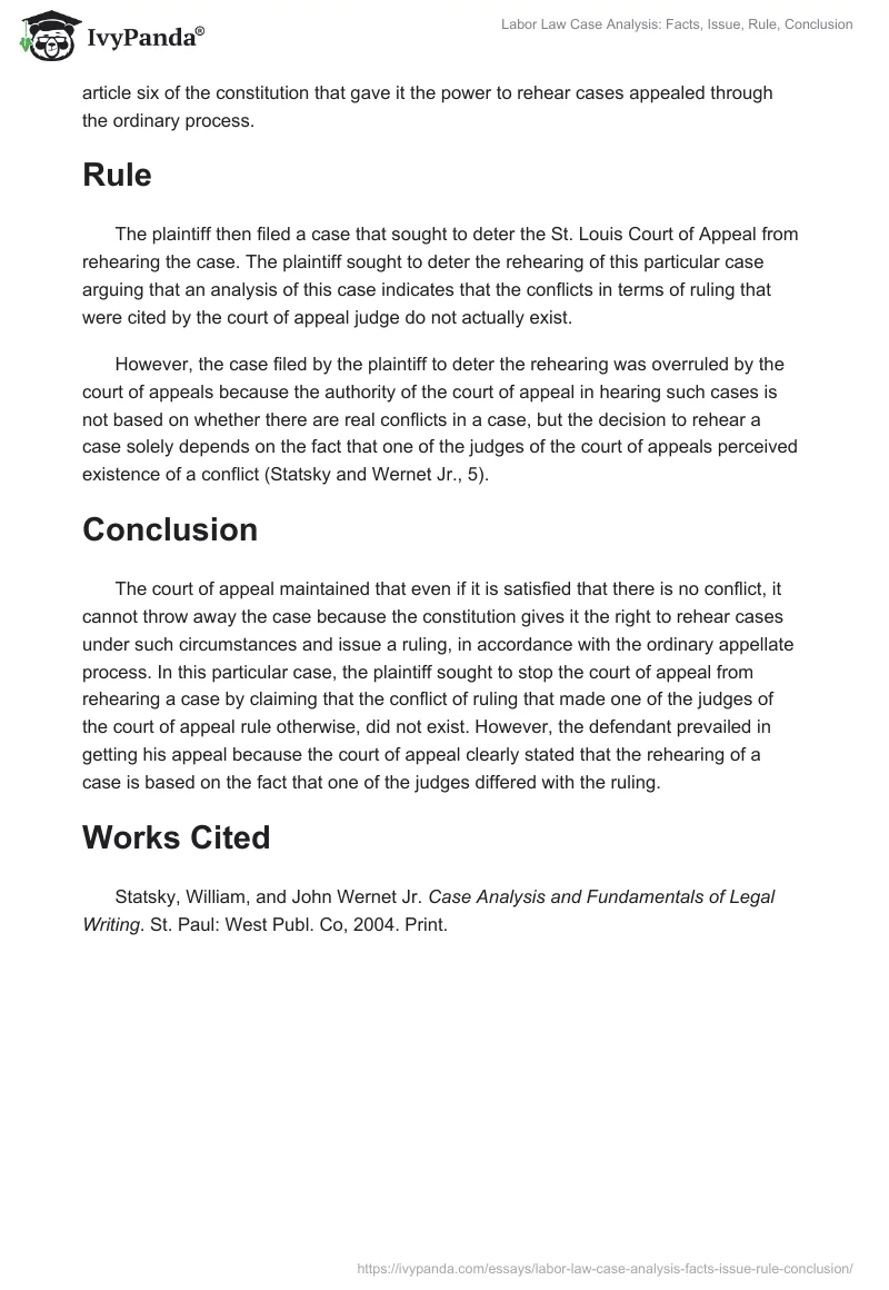 Labor Law Case Analysis: Facts, Issue, Rule, Conclusion. Page 2