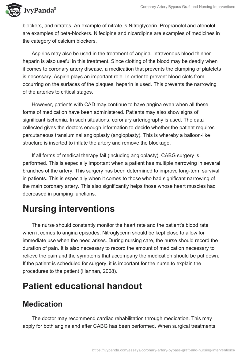 Coronary Artery Bypass Graft and Nursing Interventions. Page 3