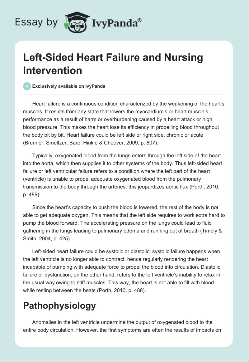 Left-Sided Heart Failure and Nursing Intervention. Page 1