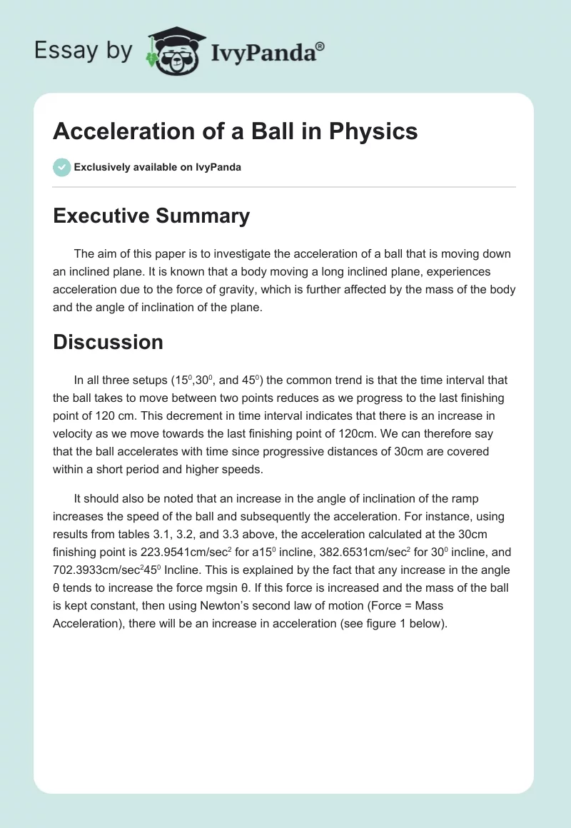 Acceleration of a Ball in Physics. Page 1
