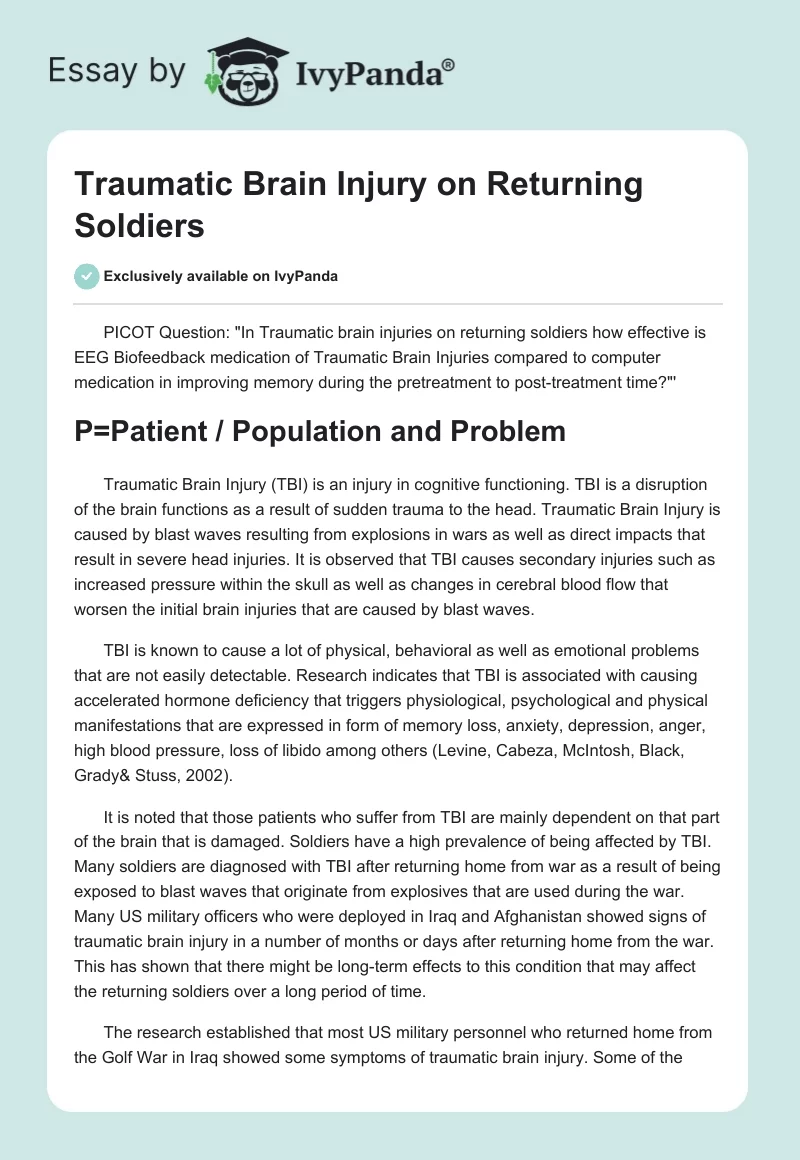 Traumatic Brain Injury on Returning Soldiers. Page 1