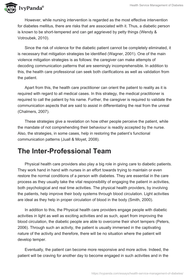 Health Service Management of Diabetes. Page 2