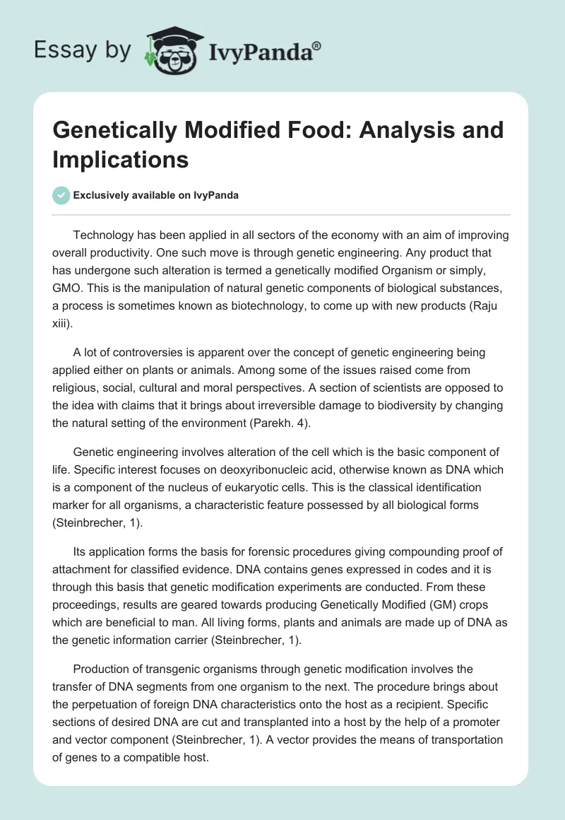 Genetically Modified Food: Analysis and Implications. Page 1