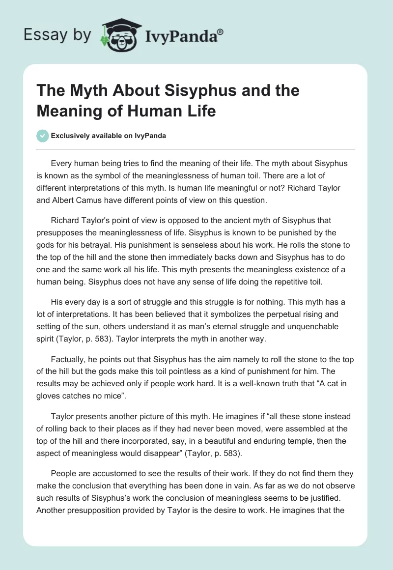 The Myth About Sisyphus and the Meaning of Human Life. Page 1