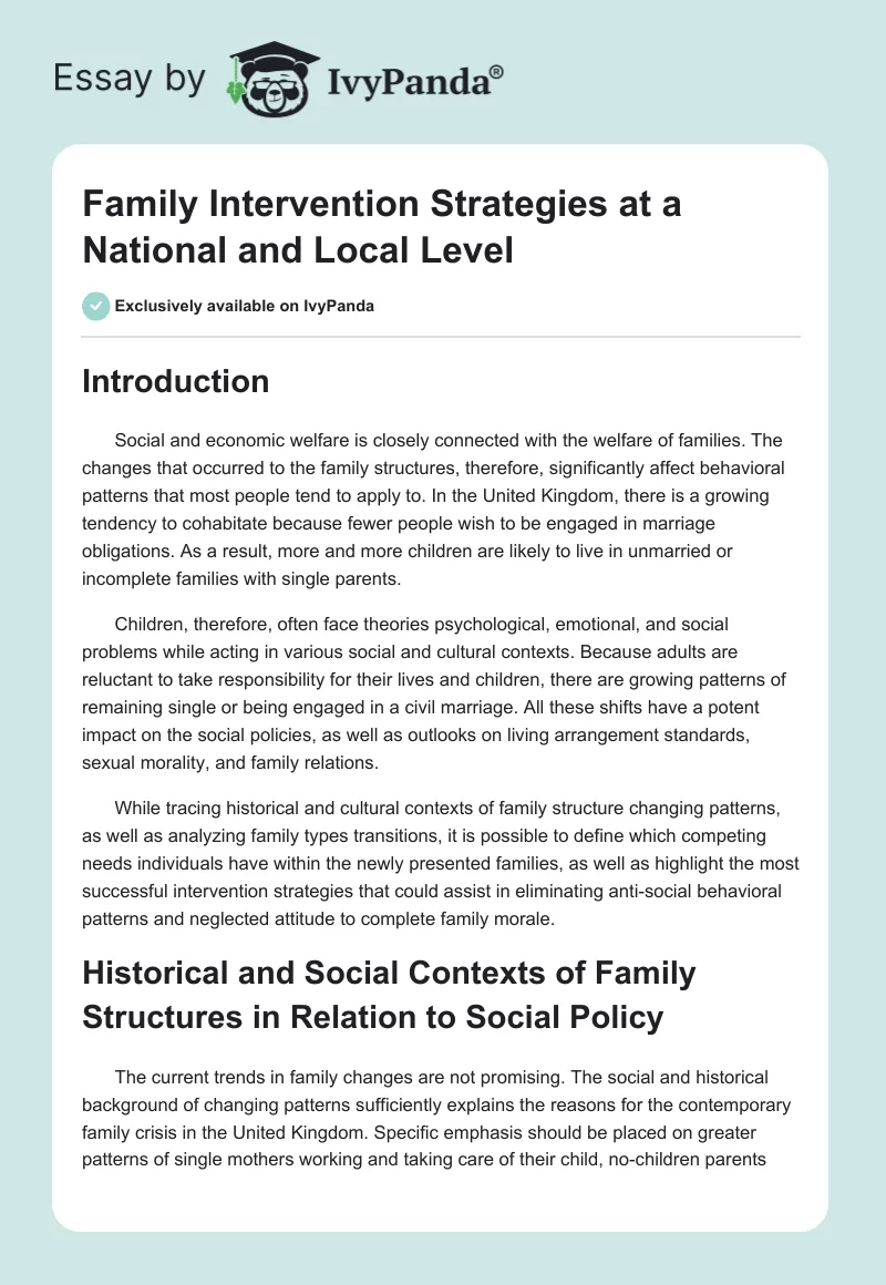 Family Intervention Strategies at a National and Local Level. Page 1