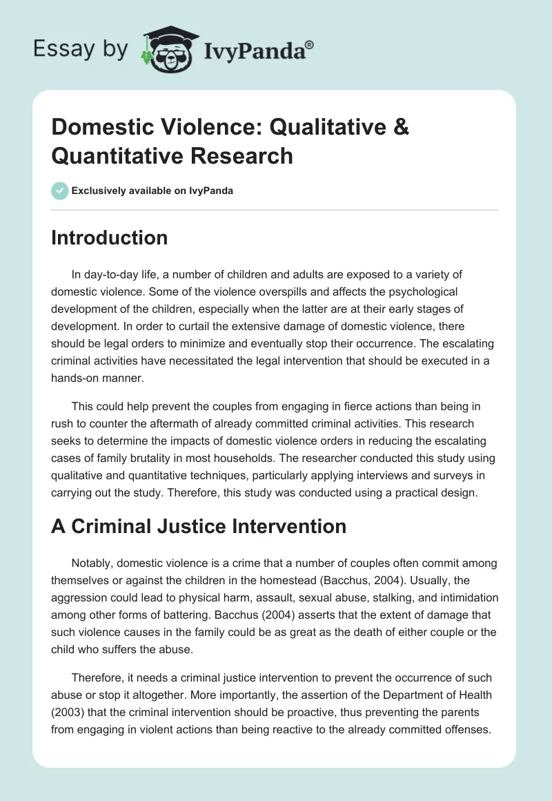 Domestic Violence: Qualitative & Quantitative Research. Page 1