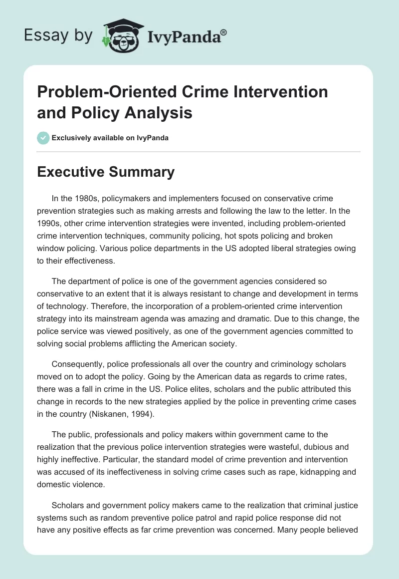 Problem-Oriented Crime Intervention and Policy Analysis. Page 1