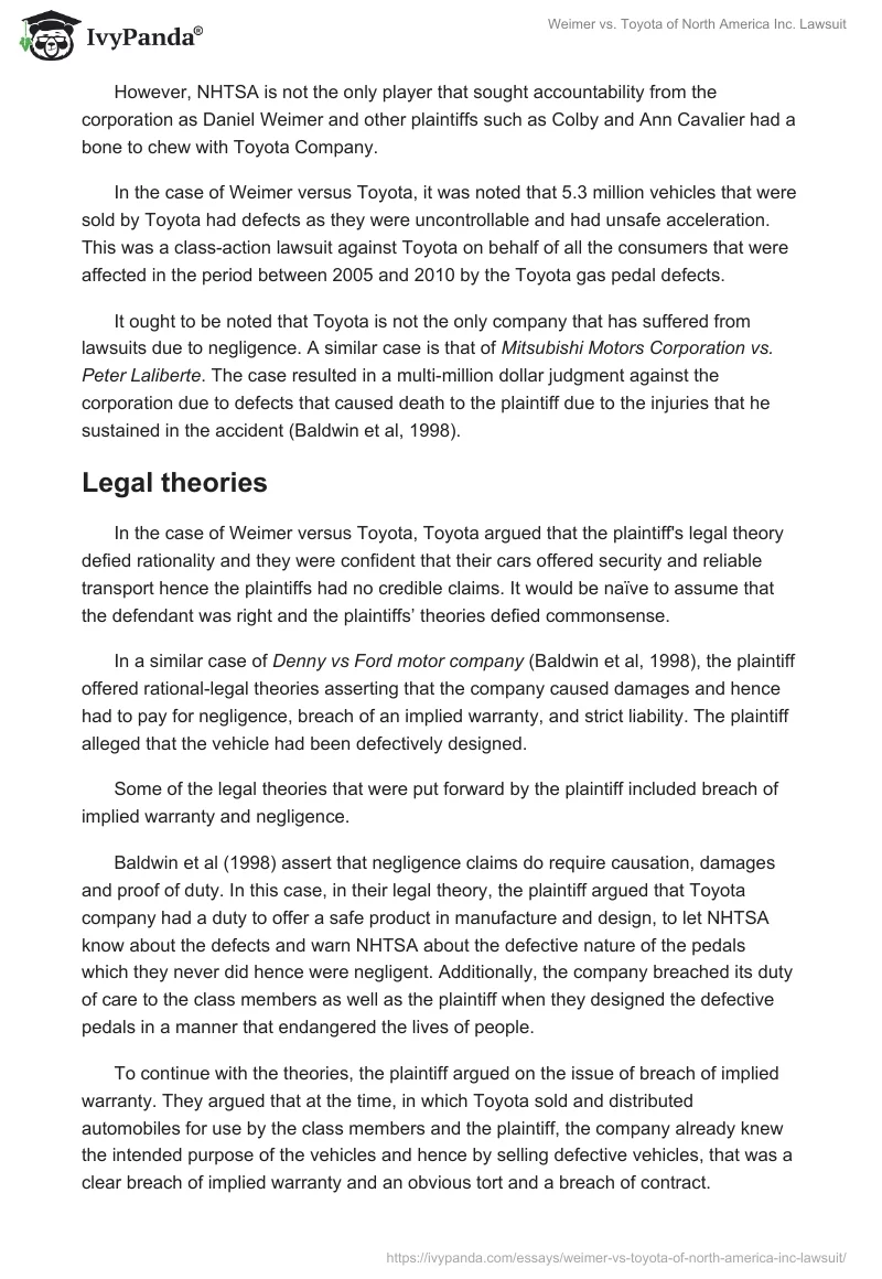 Weimer vs. Toyota of North America Inc. Lawsuit. Page 2