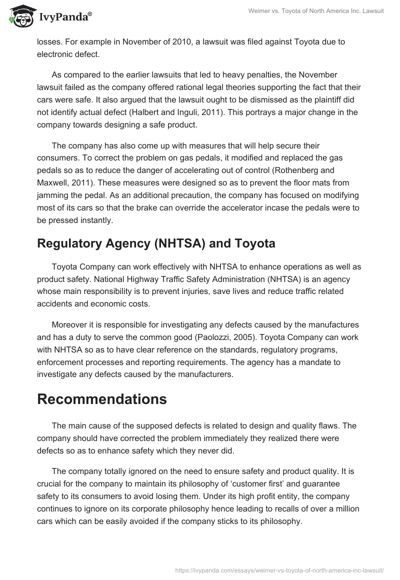 Weimer vs. Toyota of North America Inc. Lawsuit. Page 4