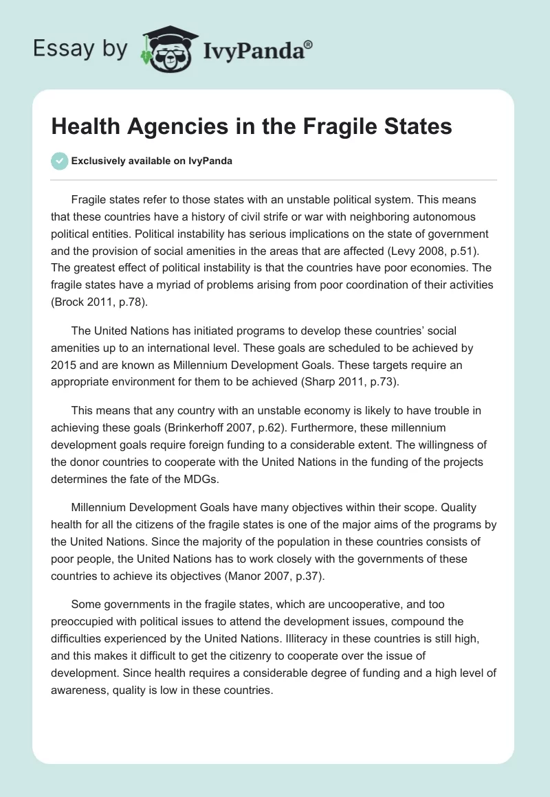 Health Agencies in the Fragile States. Page 1