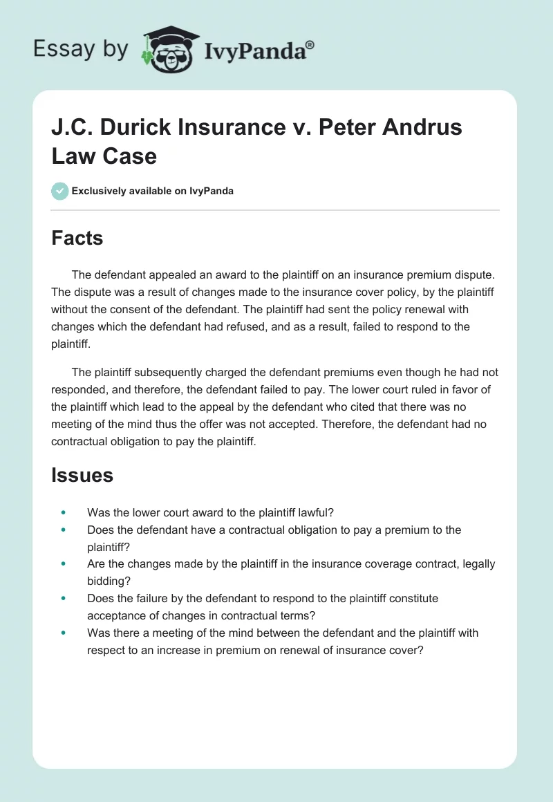 J.C. Durick Insurance v. Peter Andrus Law Case. Page 1