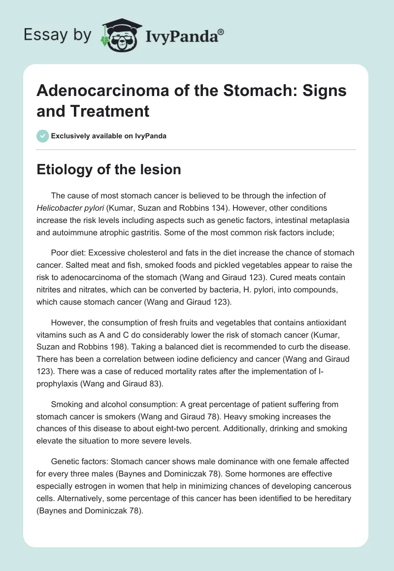 Adenocarcinoma of the Stomach: Signs and Treatment. Page 1