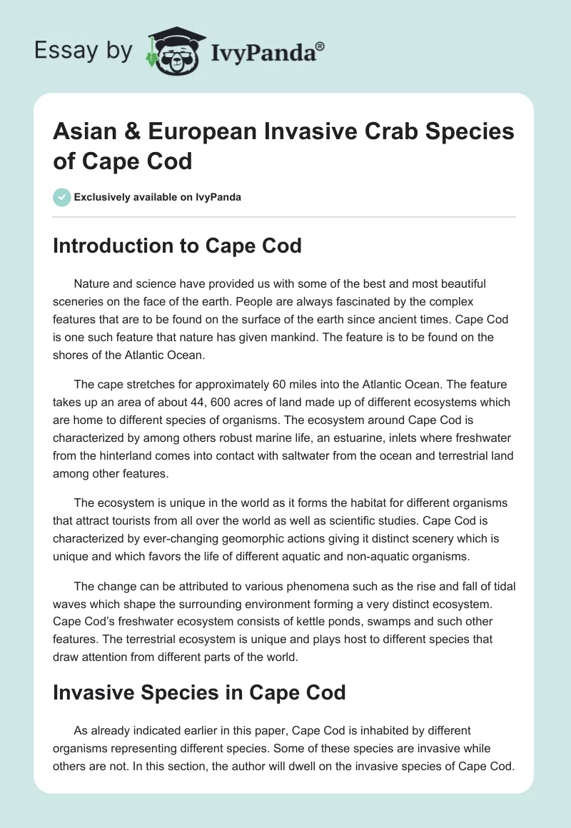 Asian & European Invasive Crab Species of Cape Cod. Page 1