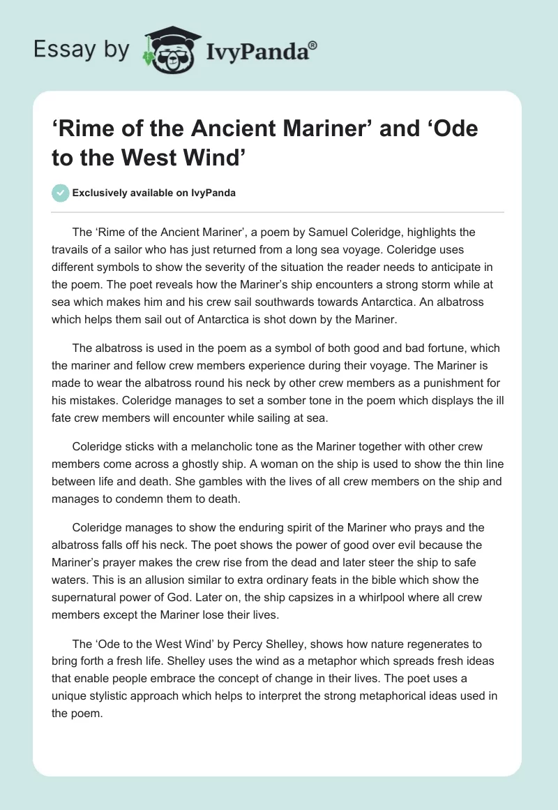 ‘Rime of the Ancient Mariner’ and ‘Ode to the West Wind’. Page 1