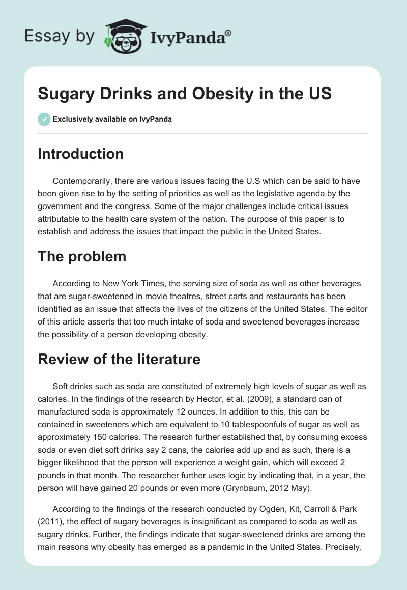 Sugary Drinks and Obesity in the US. Page 1