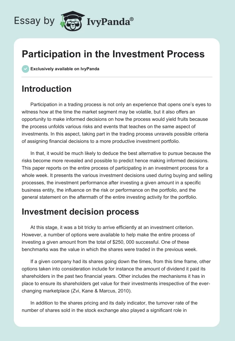 Participation in the Investment Process. Page 1