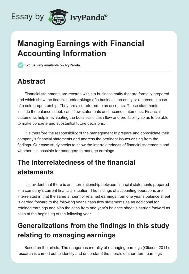 Managing Earnings With Financial Accounting Information. Page 1