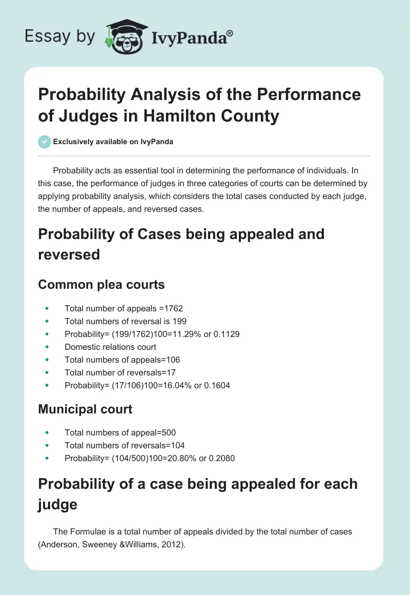 Probability Analysis of the Performance of Judges in Hamilton County. Page 1