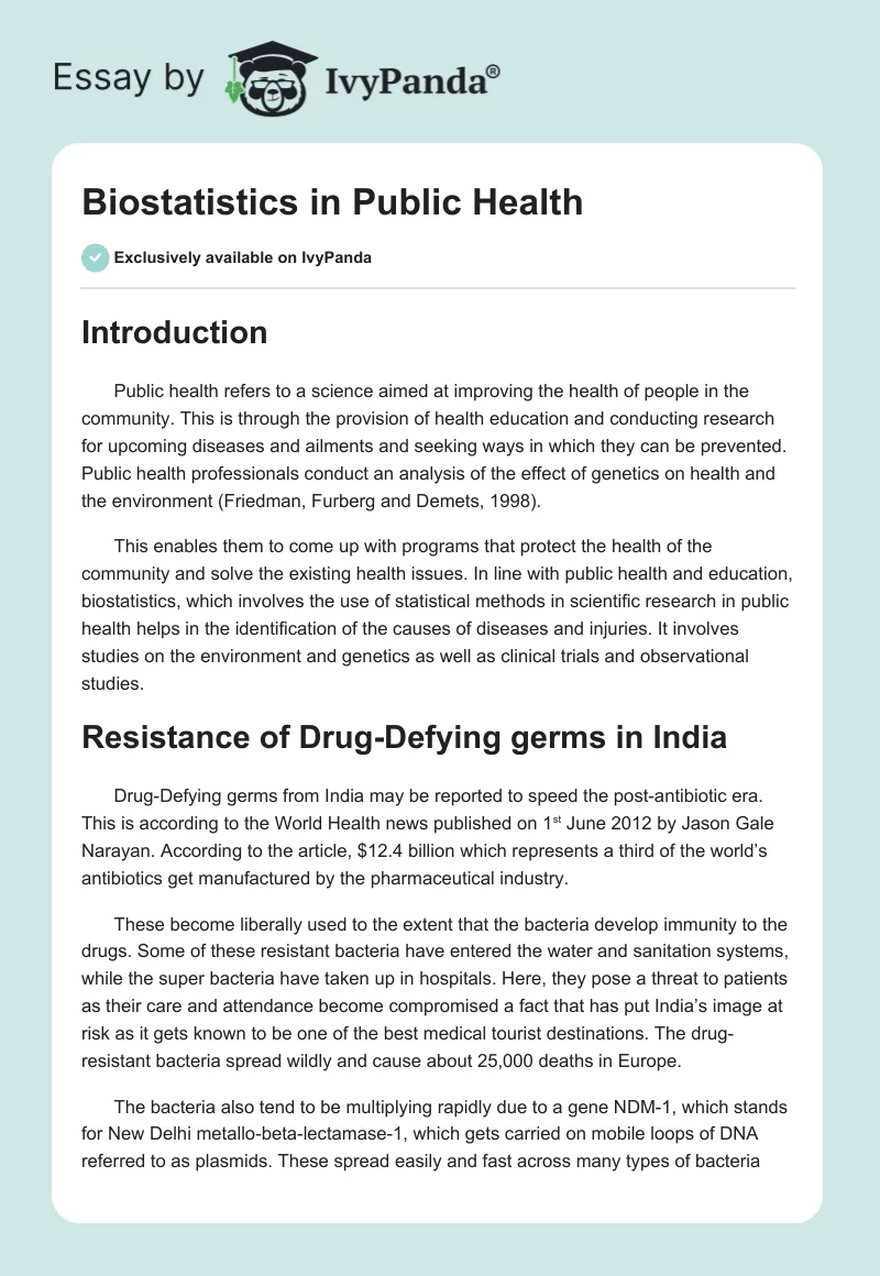 Biostatistics in Public Health. Page 1