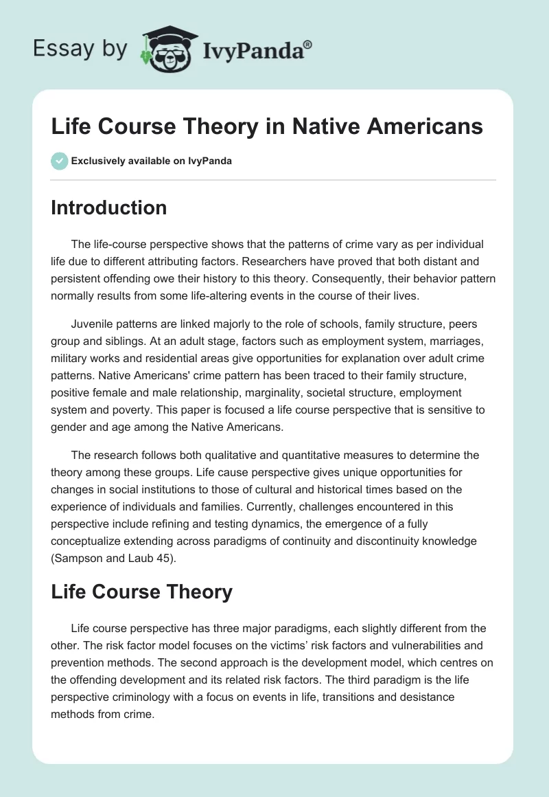 Life Course Theory in Native Americans. Page 1