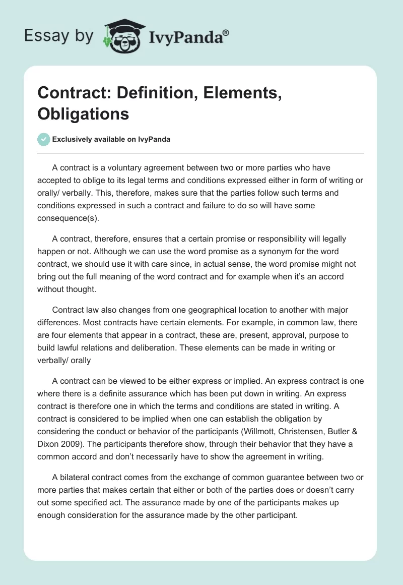 Contract: Definition, Elements, Obligations. Page 1