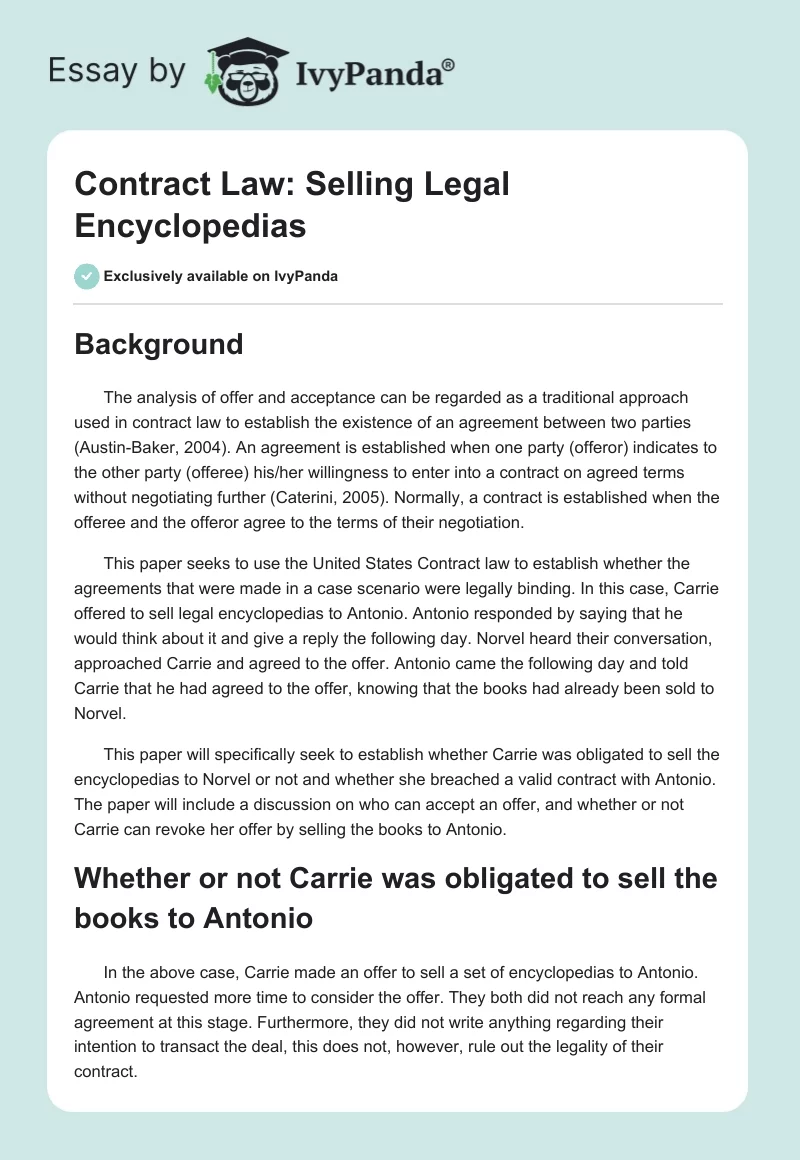 Contract Law: Selling Legal Encyclopedias. Page 1
