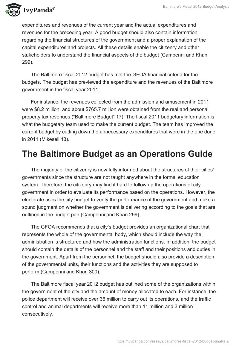 Baltimore’s Fiscal 2012 Budget Analysis. Page 3
