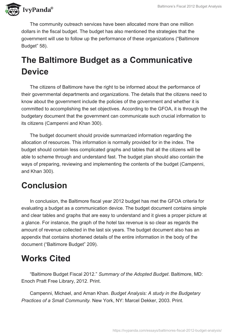 Baltimore’s Fiscal 2012 Budget Analysis. Page 4