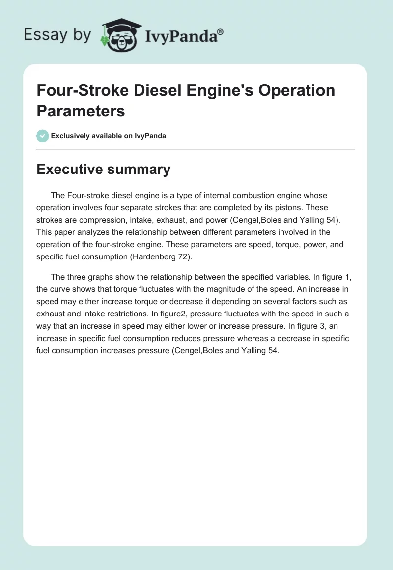 Four-Stroke Diesel Engine's Operation Parameters. Page 1