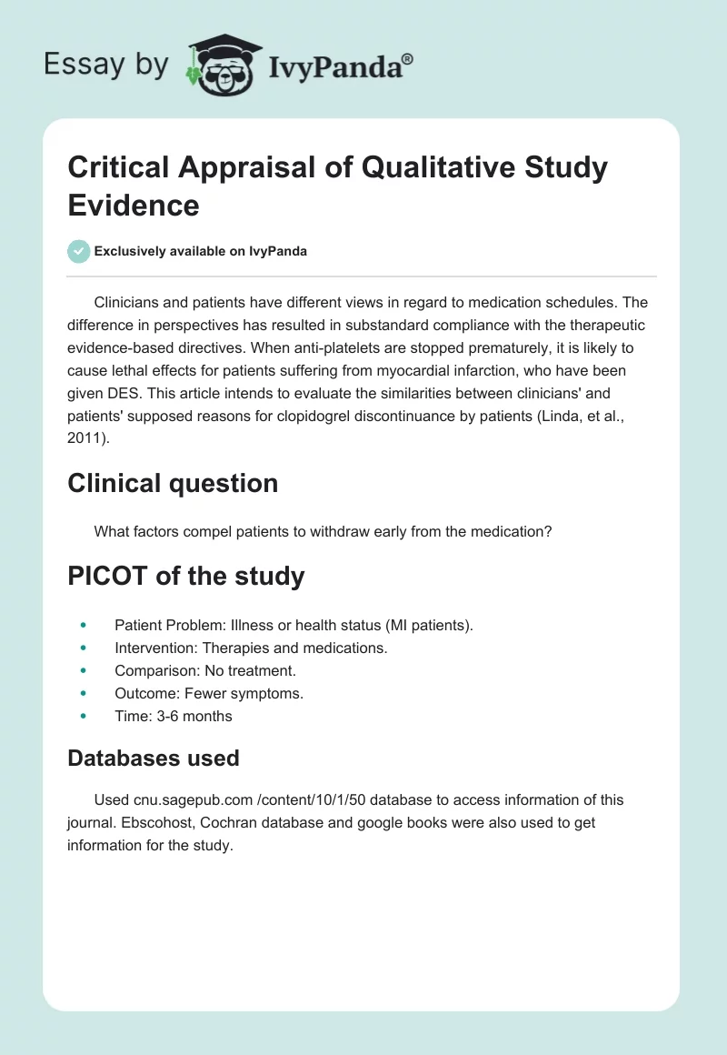 Critical Appraisal of Qualitative Study Evidence. Page 1