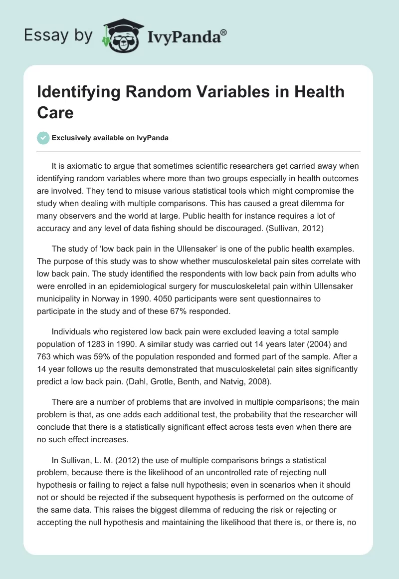 Identifying Random Variables in Health Care. Page 1
