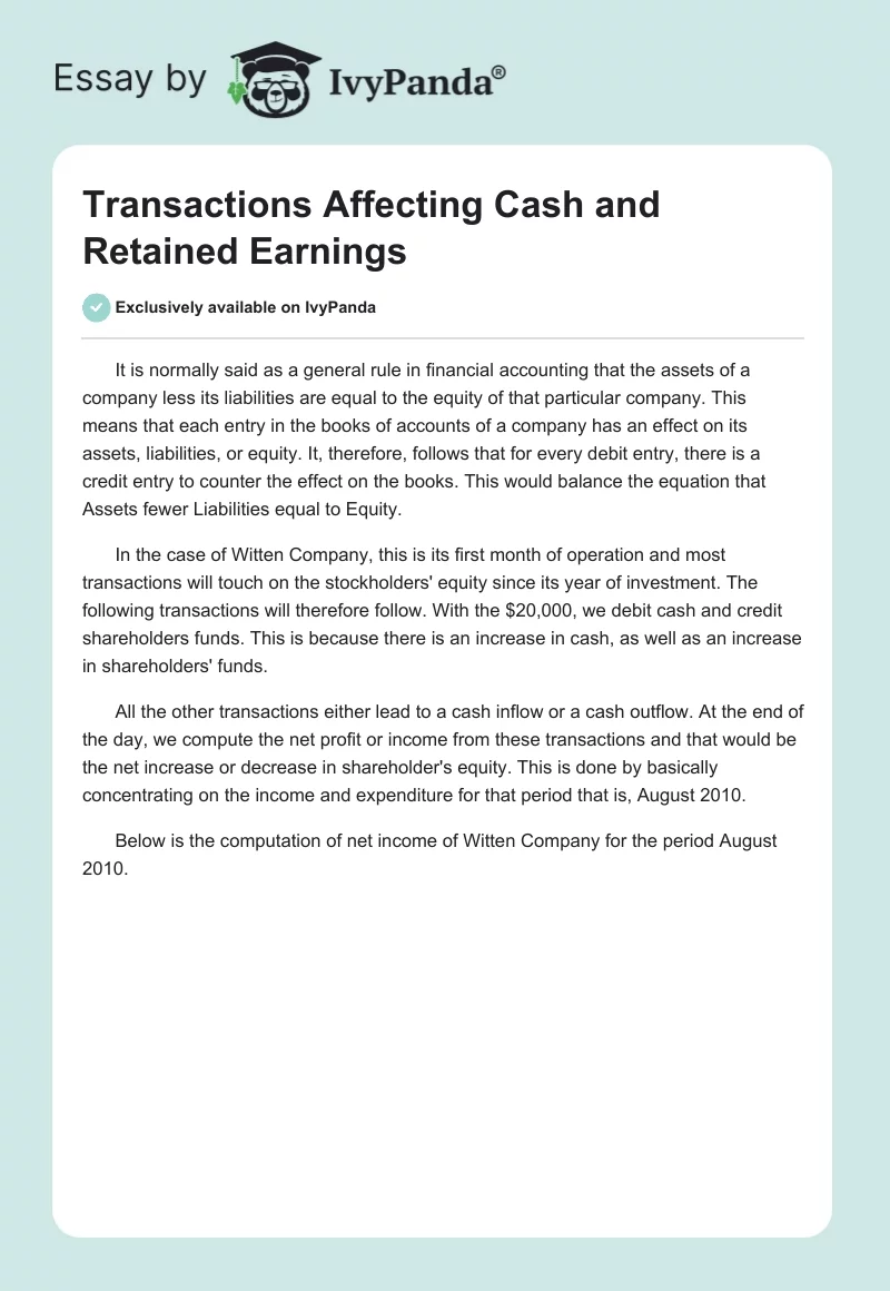 Transactions Affecting Cash and Retained Earnings. Page 1