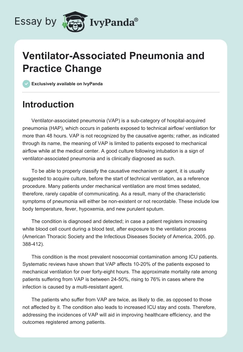 Ventilator-Associated Pneumonia and Practice Change. Page 1