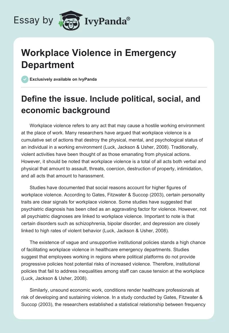 Workplace Violence in Emergency Department. Page 1