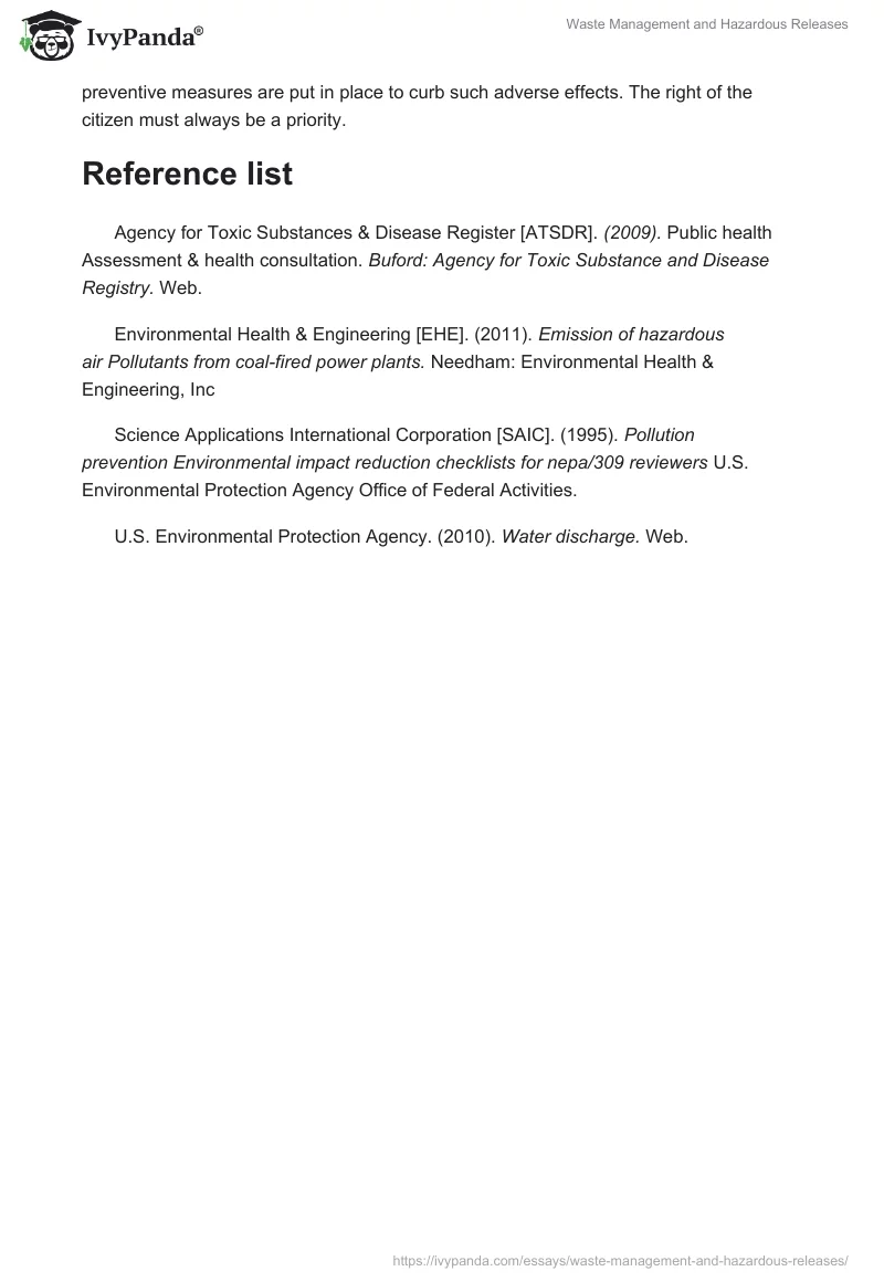 Waste Management and Hazardous Releases. Page 5