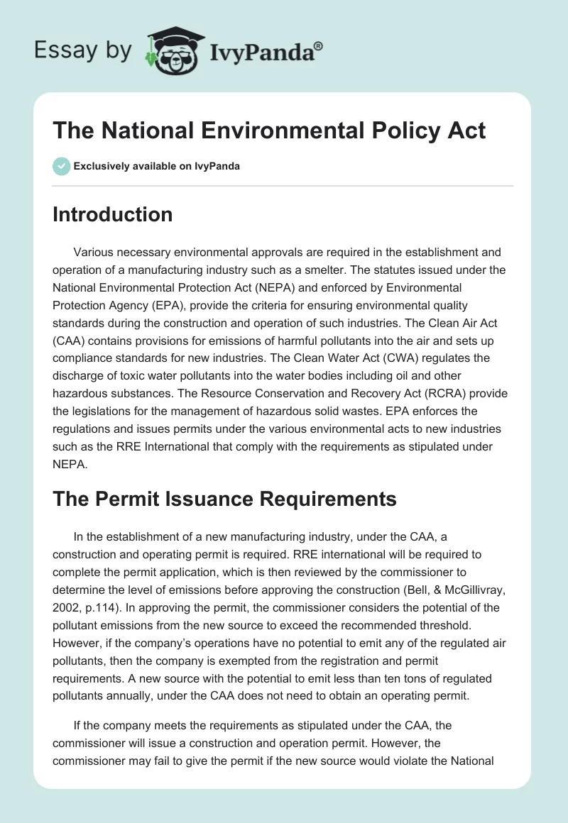 The National Environmental Policy Act. Page 1