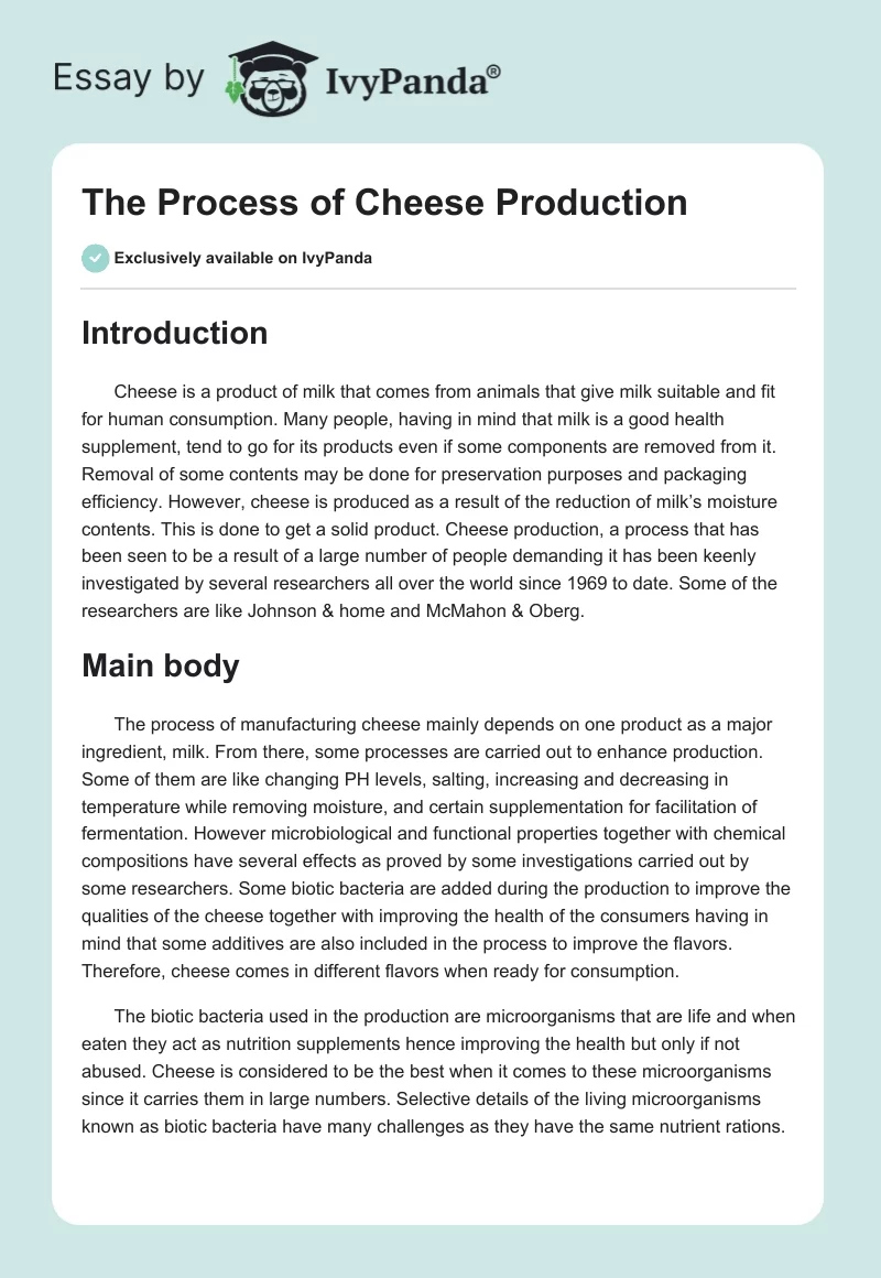 The Process of Cheese Production. Page 1