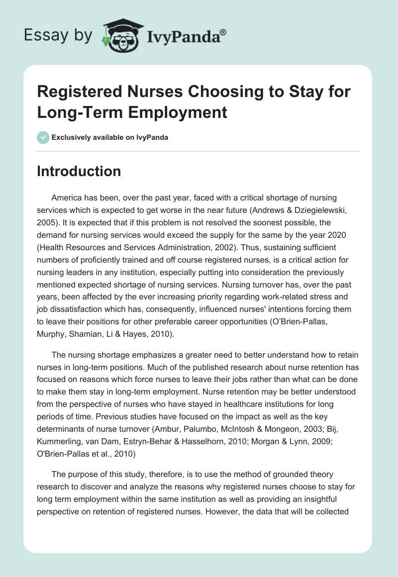 Registered Nurses Choosing to Stay for Long-Term Employment. Page 1