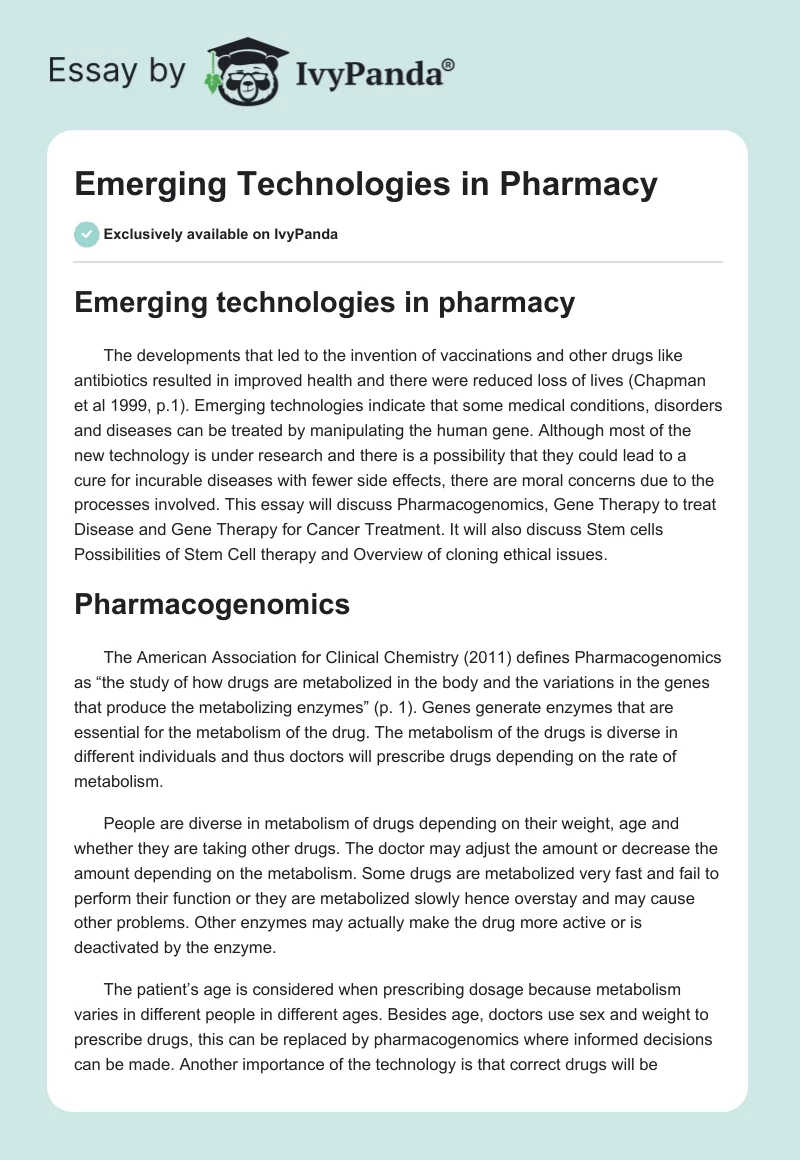 Emerging Technologies in Pharmacy. Page 1