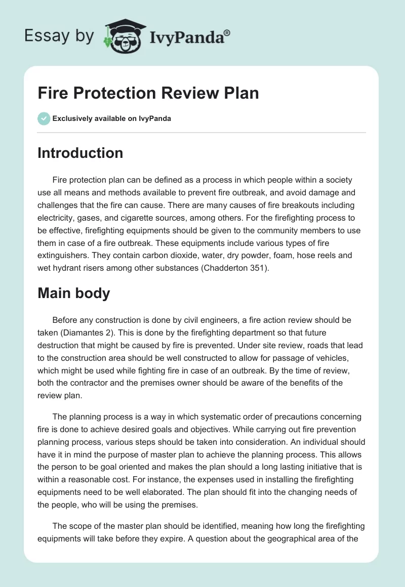 Fire Protection Review Plan. Page 1