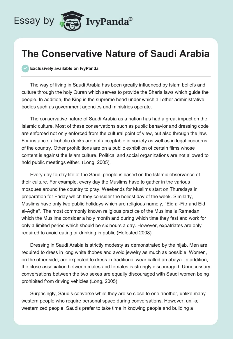 The Conservative Nature of Saudi Arabia. Page 1
