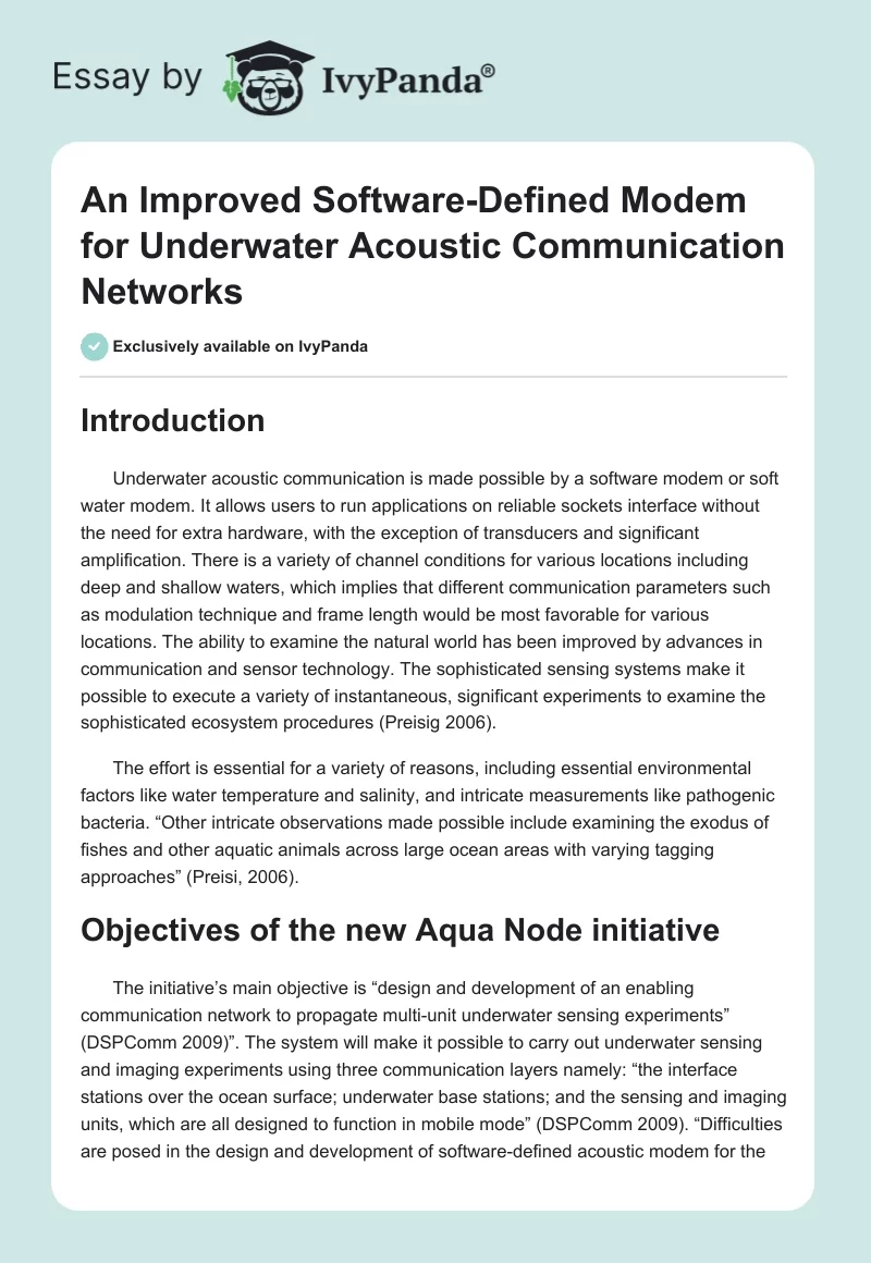 An Improved Software-Defined Modem for Underwater Acoustic Communication Networks. Page 1