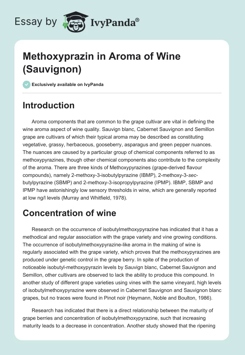 Methoxyprazin in Aroma of Wine (Sauvignon). Page 1