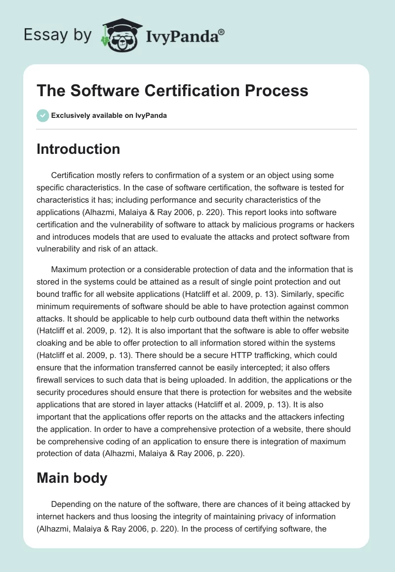 The Software Certification Process. Page 1