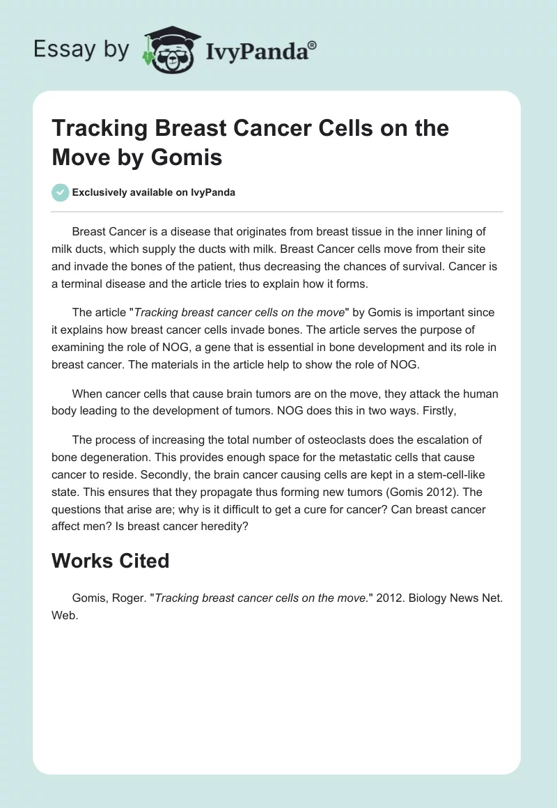 "Tracking Breast Cancer Cells on the Move" by Gomis. Page 1