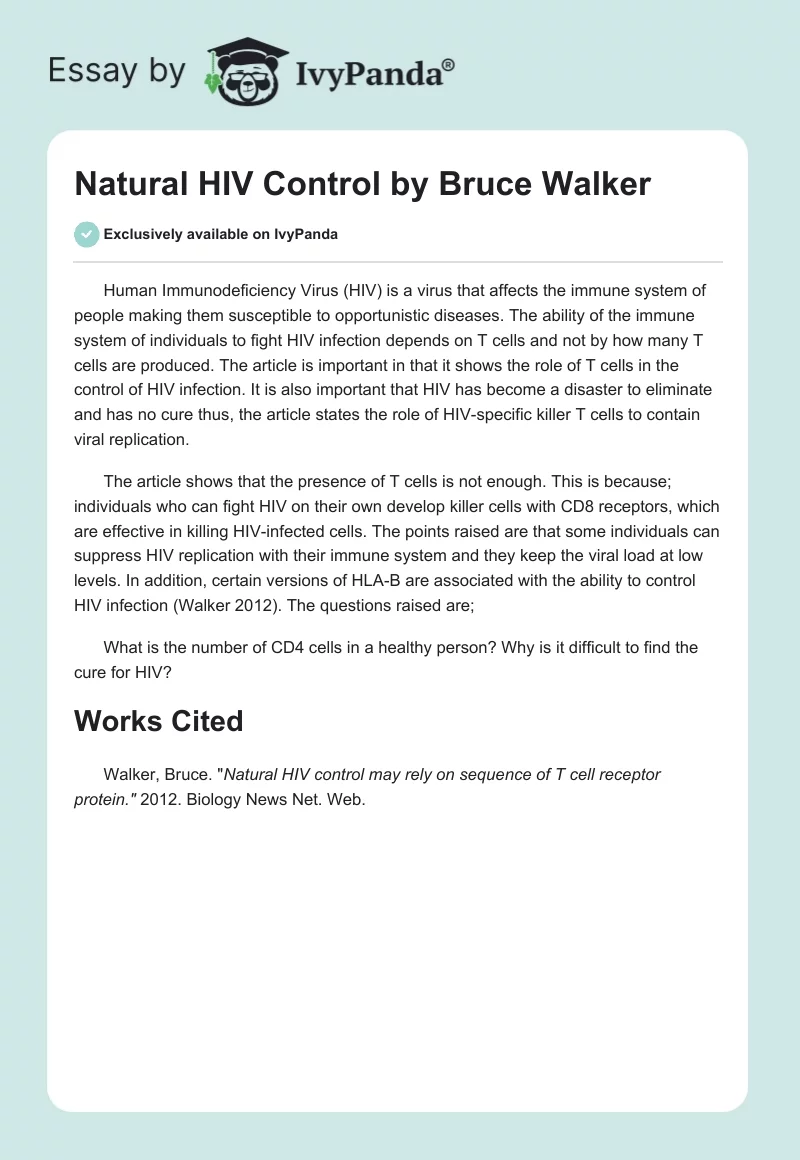 Natural HIV Control by Bruce Walker. Page 1