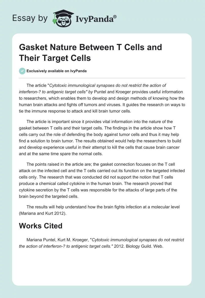 Gasket Nature Between T Cells and Their Target Cells. Page 1